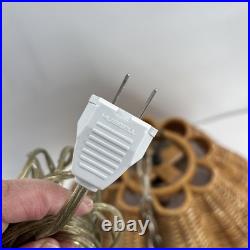 Vintage Rattan Bamboo Wicker Brass Pendant Tulip Hanging Swag Lamp Fluted