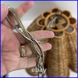 Vintage Rattan Bamboo Wicker Brass Pendant Tulip Hanging Swag Lamp Fluted