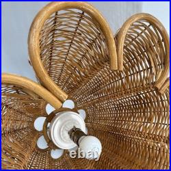 Vintage Rattan Bamboo Wicker Brass Pendant Tulip Hanging Swag Lamp Fluted