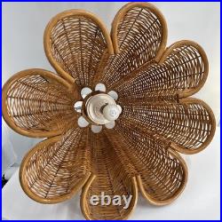 Vintage Rattan Bamboo Wicker Brass Pendant Tulip Hanging Swag Lamp Fluted