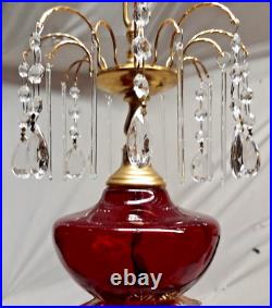 Vintage Red Fountain Crystal Glass Hanging Swag Lamp Light 24 X 10 chandelier