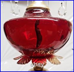 Vintage Red Fountain Crystal Glass Hanging Swag Lamp Light 24 X 10 chandelier