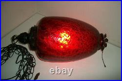 Vintage Red Frosted Glass Swag Hanging Lamp Light Pull Chain Ceiling Fixture