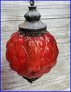 Vintage Red Glass Globe Round Swag Hanging Light Lamps Diffuser Optic Art Glass