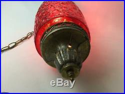 Vintage Red Glass Hanging Swag Light with Diffuser Working MCM Lamp with Chain