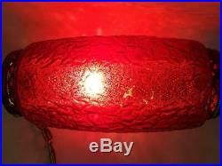 Vintage Red Glass Hanging Swag Light with Diffuser Working MCM Lamp with Chain