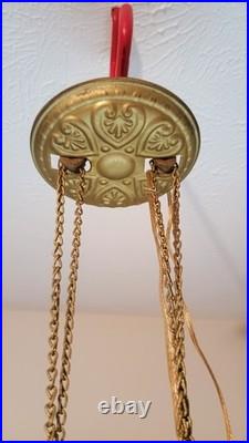 Vintage Red Glass Swag Lamp Hanging Light MCM Wall Plug Powered