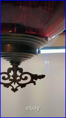 Vintage Red Glass Swag Lamp Hanging Light MCM Wall Plug Powered