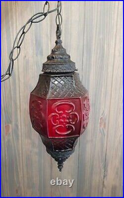 Vintage Red Swag Hanging Pendant Lamp Retro Light