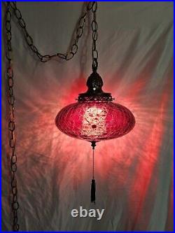 Vintage Red Swag Lamp Ufo Saucer Hanging Retro Hollywood Regency Antique Light
