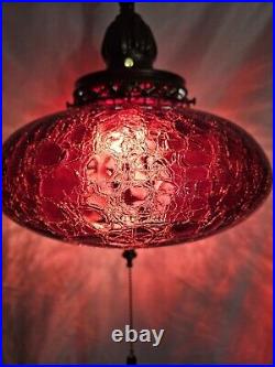 Vintage Red Swag Lamp Ufo Saucer Hanging Retro Hollywood Regency Antique Light