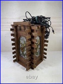 Vintage Redwood Wrought Iron & Stained Glass Hanging Lamp Butterfly On Tulip