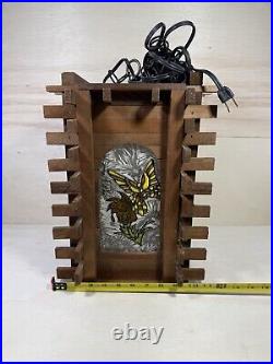 Vintage Redwood Wrought Iron & Stained Glass Hanging Lamp Butterfly On Tulip