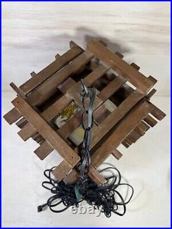 Vintage Redwood Wrought Iron & Stained Glass Hanging Lamp Butterfly On Tulip