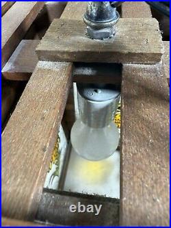 Vintage Redwood Wrought Iron & Stained Glass Hanging Lamp Butterfly On Tulip