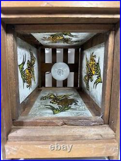 Vintage Redwood Wrought Iron & Stained Glass Hanging Lamp Butterfly On Tulip