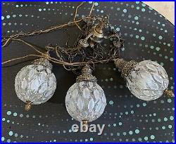 Vintage Regency 3 Bubble Shape Frosted Diamond Glass Ball Swag Hanging Lamp