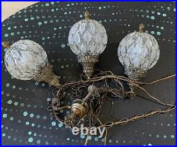 Vintage Regency 3 Bubble Shape Frosted Diamond Glass Ball Swag Hanging Lamp