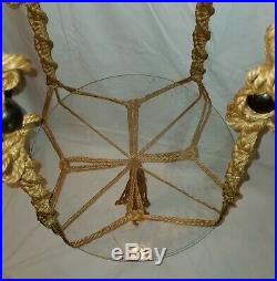 Vintage Retro Amber Swag Lamp in Macrame Floating Hanging Table