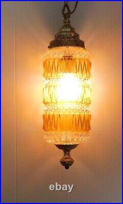 Vintage Retro Crystal Amber Clear Glass Swag Hanging Lamp Diamond Cut