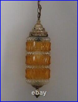 Vintage Retro Crystal Amber Clear Glass Swag Hanging Lamp Diamond Cut