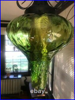 Vintage Retro Green Glass Hanging Swag Optic Light/Lamp with Diffuser Chain