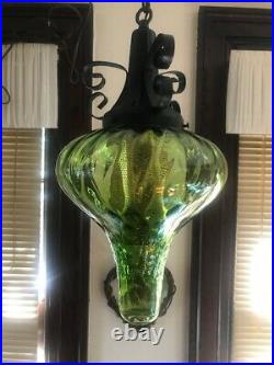 Vintage Retro Green Glass Hanging Swag Optic Light/Lamp with Diffuser Chain