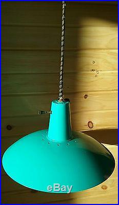 Vintage Retro Hanging Drop Cord Light Turquoise Saucer UFO Lamp Chandelier