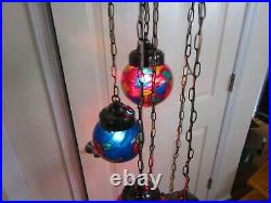 Vintage Retro Hanging Swag Lamp Light 6 Glass Globes Pendant Hollywood Regency