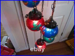 Vintage Retro Hanging Swag Lamp Light 6 Glass Globes Pendant Hollywood Regency