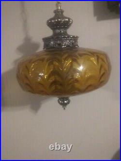 Vintage Retro Hanging Swag Light/Lamp Amber Rootbeer Glass
