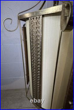 Vintage Retro MCM Hanging Light Fixture Brass Rattan Metal Swag Cylinder Pendant