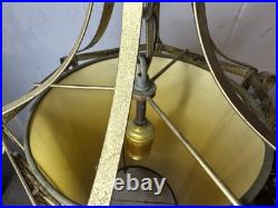 Vintage Retro MCM Hanging Light Fixture Brass Rattan Metal Swag Cylinder Pendant