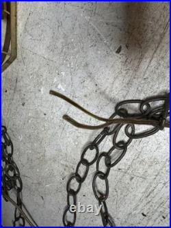 Vintage Retro MCM Hanging Light Fixture Brass Rattan Metal Swag Cylinder Pendant