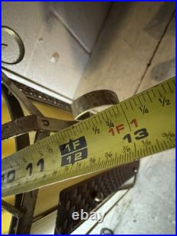 Vintage Retro MCM Hanging Light Fixture Brass Rattan Metal Swag Cylinder Pendant