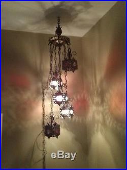 Vintage Retro Mid Century 5 Tier Filligree Swag Light Hanging Ceiling Lamp Prism
