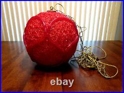 Vintage Retro Mid Century Red Spaghetti Lucite Globe Swag Hanging Light -NICE