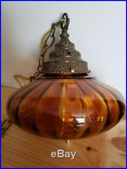 Vintage Retro Mid-century Style Amber Glass Hanging Light / Lamp