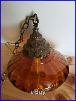 Vintage Retro Mid-century Style Amber Glass Hanging Light / Lamp