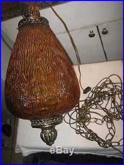 Vintage Retro Orange Glass Bulb Pendant Hanging Swag Light Fixture Lamp Works
