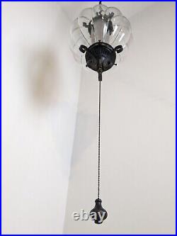 Vintage Ribbed Glass Pull Chain Rustic Hanging/Swag Lamp Optic withDiffuser