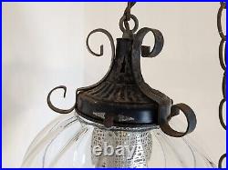 Vintage Ribbed Glass Pull Chain Rustic Hanging/Swag Lamp Optic withDiffuser