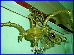 Vintage Romantic Brass CUT Crystal Swag Light 3Tier Hanging Lamp