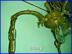 Vintage Romantic Brass CUT Crystal Swag Light 3Tier Hanging Lamp