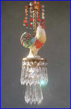 Vintage Rooster Chicken jeweled porcelain Carousel SWAG Lamp Chandelier orange b