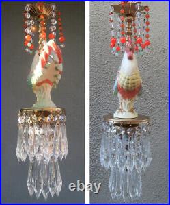 Vintage Rooster Chicken jeweled porcelain Carousel SWAG Lamp Chandelier orange b