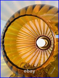 Vintage Round Open Bottom Optic Amber Glass Hanging Swag Lamp 12 Diameter