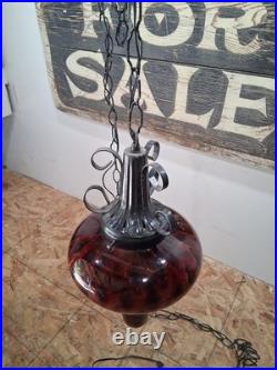 Vintage Ruby Red Glass Swag Lamp