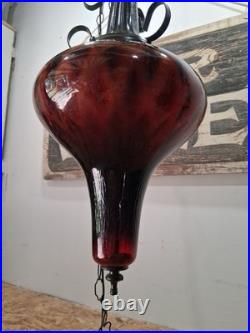 Vintage Ruby Red Glass Swag Lamp