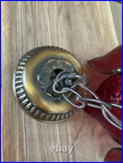 Vintage Ruby Red Glass Tulip Shade Hanging Ceiling Light Lamp MCM